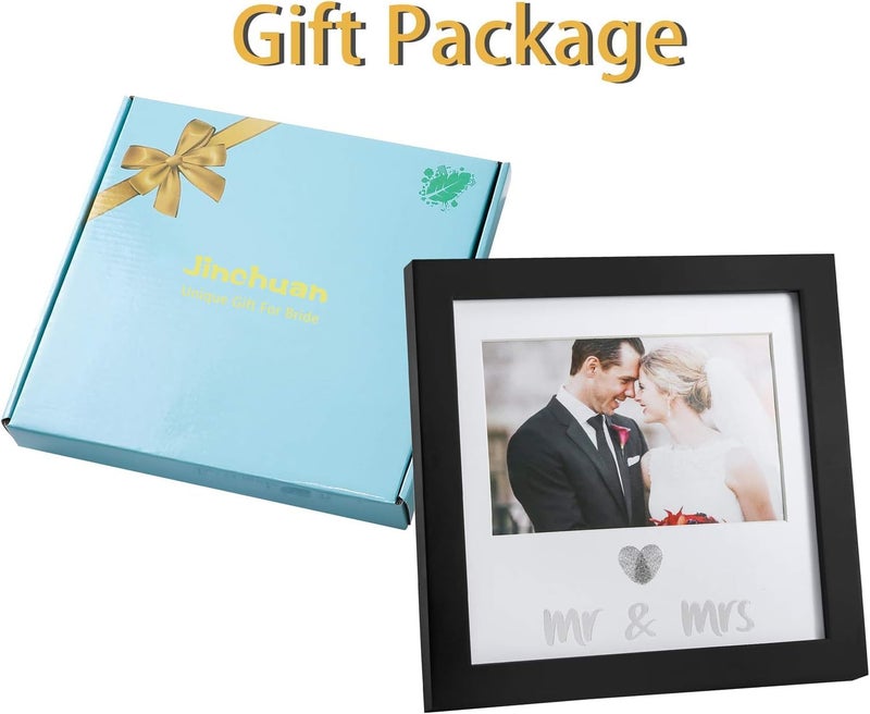 Jinchuan Heart Thumbprint Keepsake Frame and Ink Kit Wedding Picture Frame Wedding Registry Idea Shower Gift For Bride Newlywed (Black Frame  Silver text) - Image 5