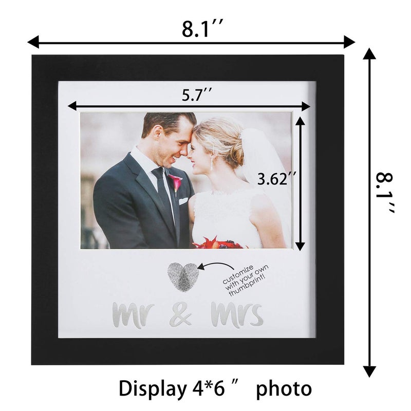 Jinchuan Heart Thumbprint Keepsake Frame and Ink Kit Wedding Picture Frame Wedding Registry Idea Shower Gift For Bride Newlywed (Black Frame  Silver text) - Image 2
