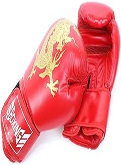 Generic Generic Dragon Boxing Gloves Men & Women, Pro Training Sparring, PU Leather MMA Kickboxing, Adult Heavy Punching Bag Gloves Mitts Focus Pad Workout, Ventilated Palm - Red 