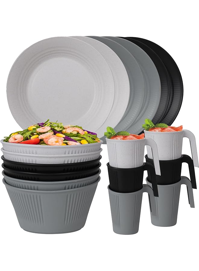 Excefore Unbreakable Plastic Dinnerware Set For 6   Reusable Tableware With Plates, Bowls, Cups   Microwave & Dishwasher Safe   Ideal For Camping, Picnics, Home & Parties - Image 1