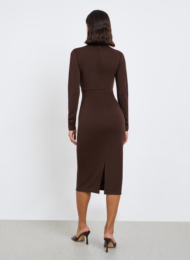 Styli Brown Criss-Cross Front Midi Dress - Image 5