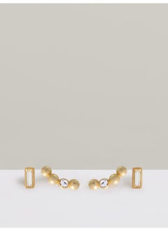 REISS Mina: Micro Baguette & Curved Crystal Stud Earrings Set  - Image 1