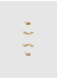 REISS Mina: Micro Baguette & Curved Crystal Stud Earrings Set  - Image 2