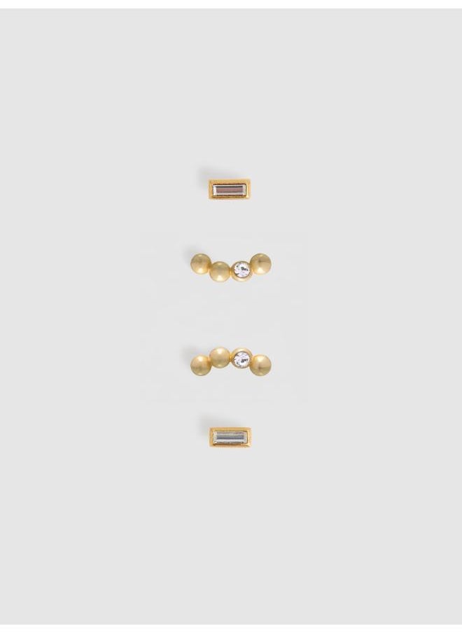 REISS - Mina: Micro Baguette & Curved Crystal Stud Earrings Set - Image 1