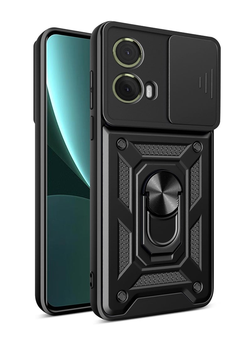 جراب حمايه مقاوم للصدمات وحمايه للكاميرا مزود بدبله معدنيه متوافق مع  Moto G85  (اسود) - Image 1