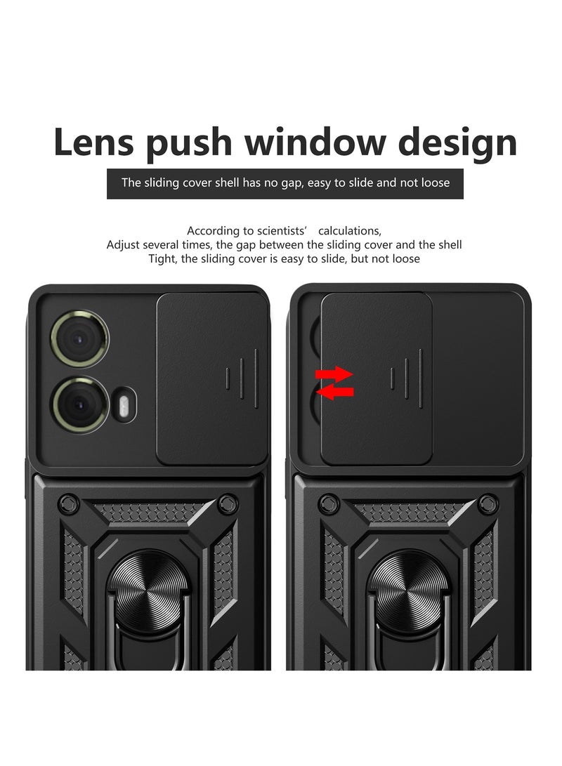 جراب حمايه مقاوم للصدمات وحمايه للكاميرا مزود بدبله معدنيه متوافق مع  Moto G85  (اسود) - Image 2