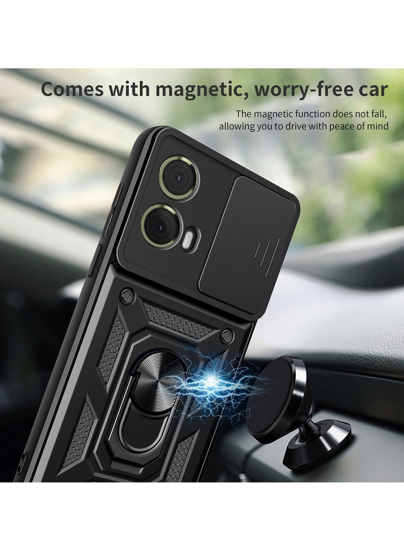 جراب حمايه مقاوم للصدمات وحمايه للكاميرا مزود بدبله معدنيه متوافق مع  Moto G85  (اسود) - Image 4