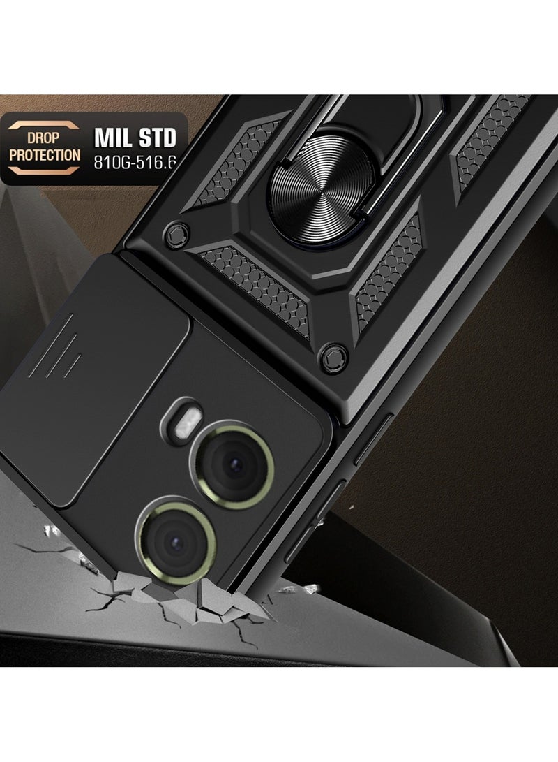 جراب حمايه مقاوم للصدمات وحمايه للكاميرا مزود بدبله معدنيه متوافق مع  Moto G85  (اسود) - Image 3