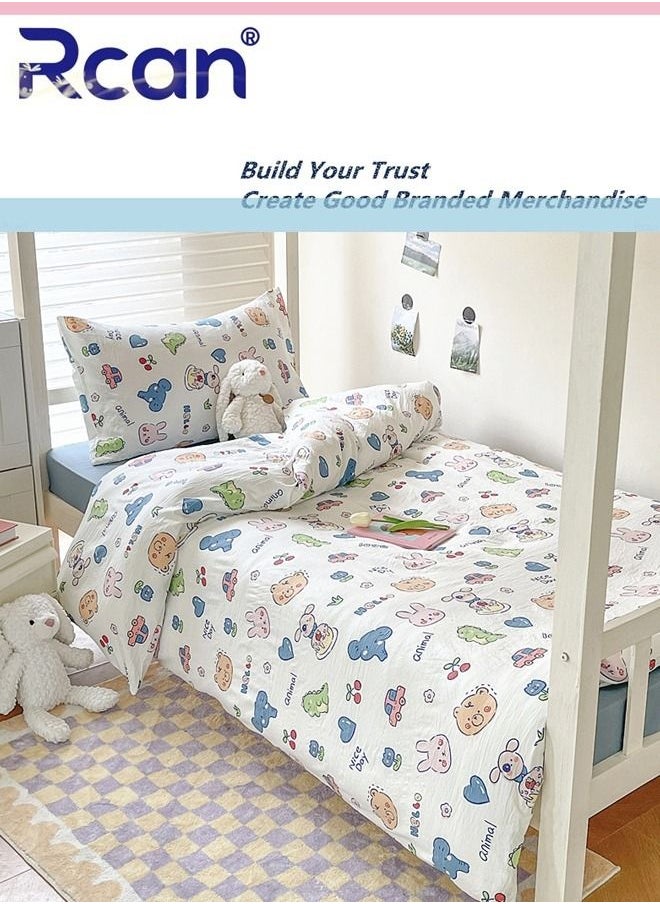 Rcan - 3 Piece School Season Duvet Cover Set College Style Cartoon Print  High Cotton Kids Bedding Quilt Cover Sheet Pillow Covers for Dormitory Single Bed Children's Bed for Boys Girls 150x200cm/ 59x78.7In - Image 1