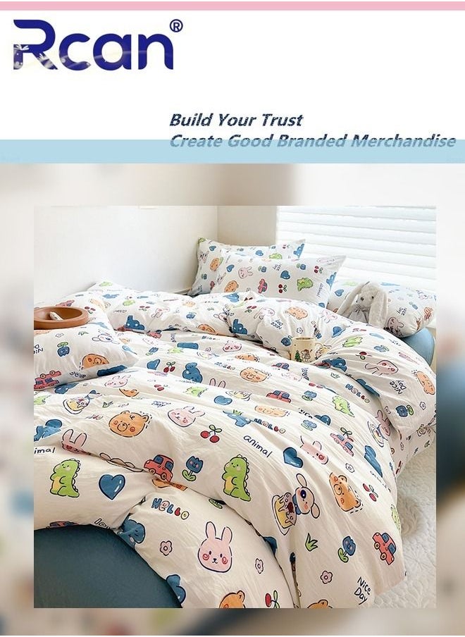 Rcan - 3 Piece School Season Duvet Cover Set College Style Cartoon Print  High Cotton Kids Bedding Quilt Cover Sheet Pillow Covers for Dormitory Single Bed Children's Bed for Boys Girls 150x200cm/ 59x78.7In - Image 1