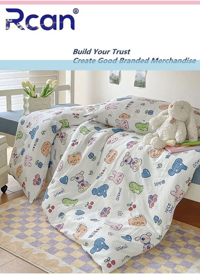 Rcan - 3 Piece School Season Duvet Cover Set College Style Cartoon Print  High Cotton Kids Bedding Quilt Cover Sheet Pillow Covers for Dormitory Single Bed Children's Bed for Boys Girls 150x200cm/ 59x78.7In - Image 1