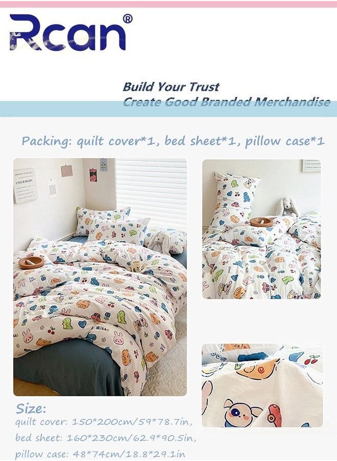 Rcan - 3 Piece School Season Duvet Cover Set College Style Cartoon Print  High Cotton Kids Bedding Quilt Cover Sheet Pillow Covers for Dormitory Single Bed Children's Bed for Boys Girls 150x200cm/ 59x78.7In - Image 1