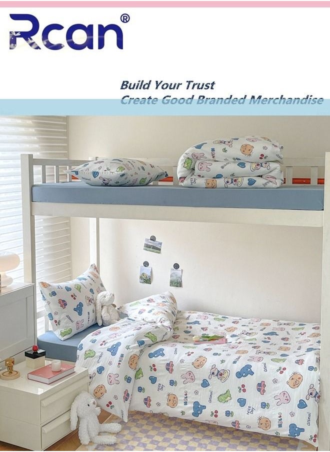 Rcan - 3 Piece School Season Duvet Cover Set College Style Cartoon Print  High Cotton Kids Bedding Quilt Cover Sheet Pillow Covers for Dormitory Single Bed Children's Bed for Boys Girls 150x200cm/ 59x78.7In - Image 1