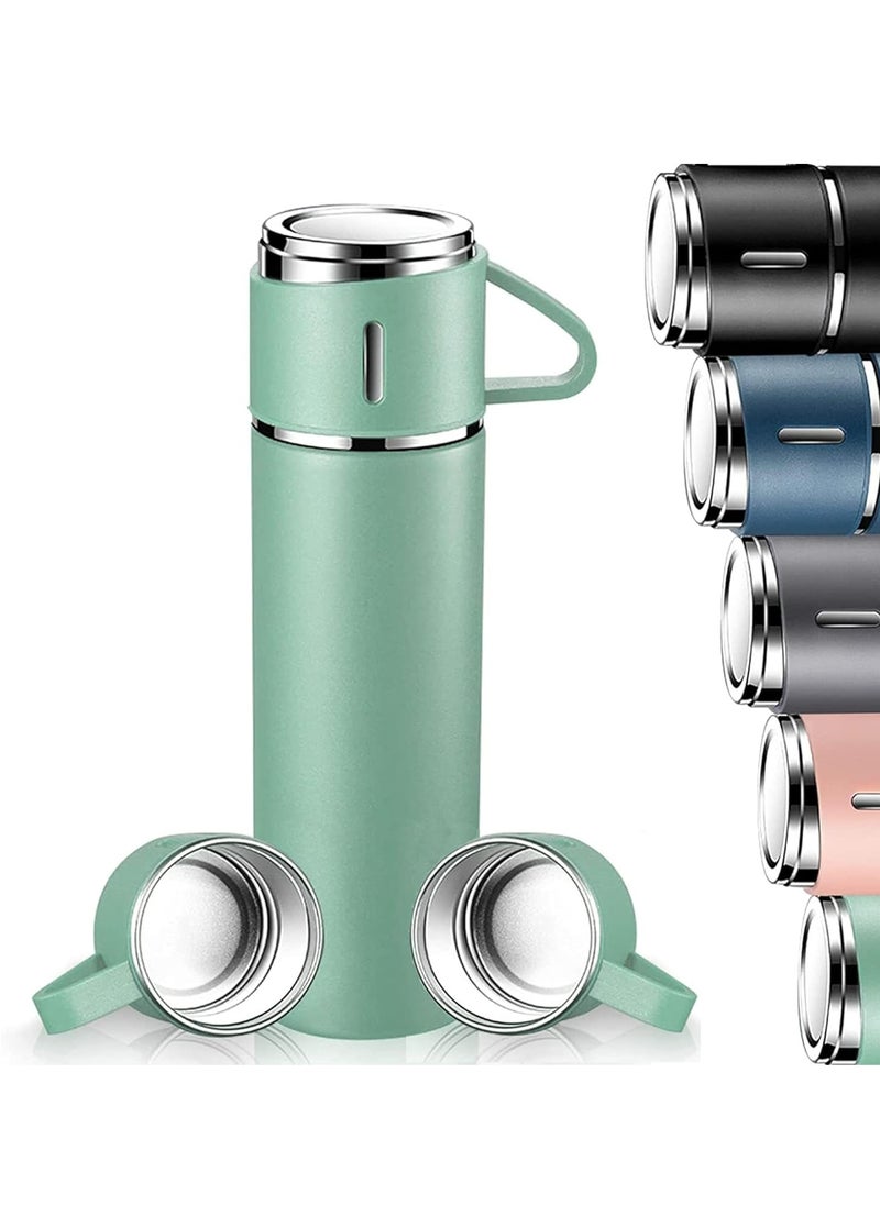 ELTRAZONE 500ml Stainless Steel Vacuum Thermos Flask with Silicone Handle & Insulated Water Bottle – 2 Stainless Steel Cups Set for Hot & Cold Beverages, Outdoor Travel, Gift Box (2 PACK, GREEN)  - Image 1