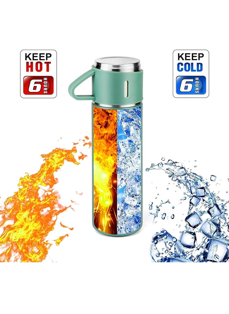 ELTRAZONE 500ml Stainless Steel Vacuum Thermos Flask with Silicone Handle & Insulated Water Bottle – 2 Stainless Steel Cups Set for Hot & Cold Beverages, Outdoor Travel, Gift Box (2 PACK, GREEN)  - Image 3