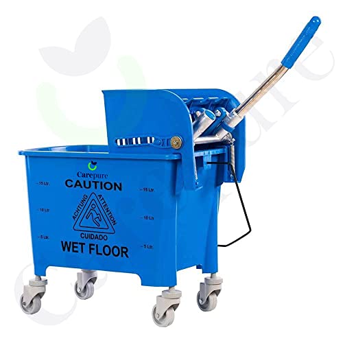 Carepure Single Bucket Down Press Wringer Mop Trolley | Mini Mop Bucket Wringer Trolley - 20 Liter - Blue - Image 3