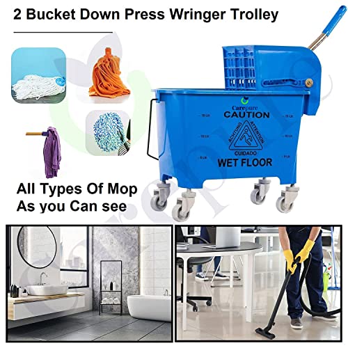 Carepure Single Bucket Down Press Wringer Mop Trolley | Mini Mop Bucket Wringer Trolley - 20 Liter - Blue - Image 5