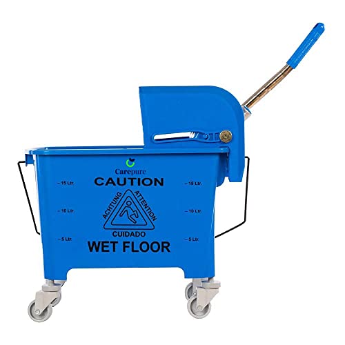 Carepure Single Bucket Down Press Wringer Mop Trolley | Mini Mop Bucket Wringer Trolley - 20 Liter - Blue - Image 1