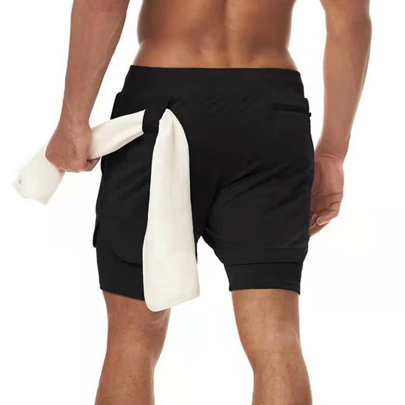 2024 Hot Selling Cross-Border Fitness Muscle Mens Sports Shorts Double Layer Running Training Sports Outdoor Casual Pants Dk-858 yellow  - Image 2