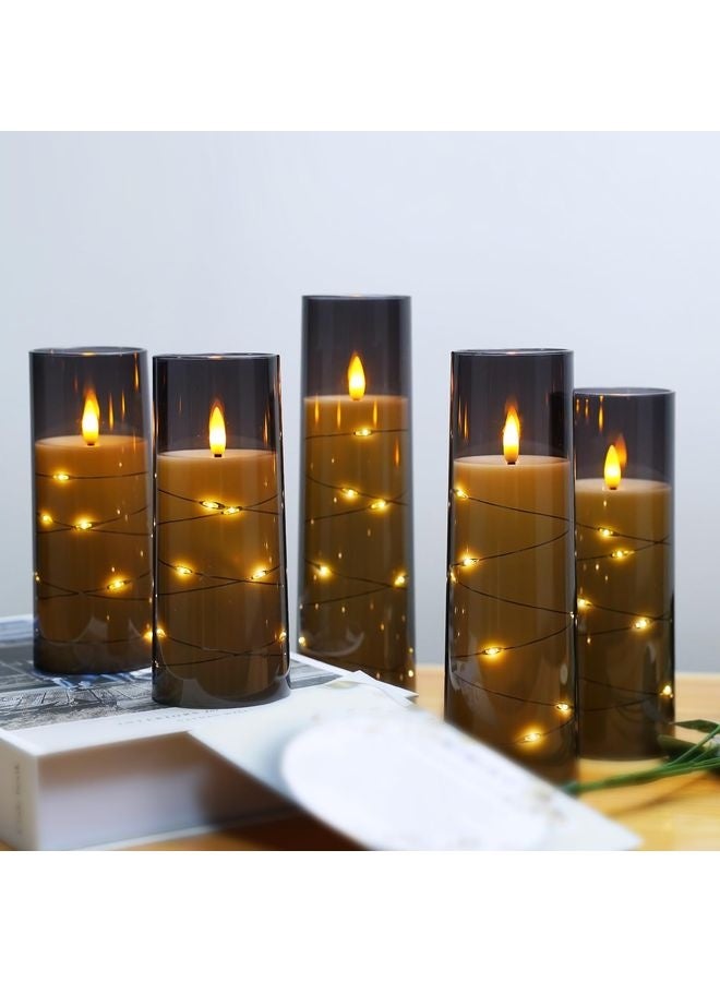 هومستر شموع LED عديمة اللهب بالمؤقت 5 Pc شموع عديمة اللهب للبيئة العاطفية وزخرفة المنزل صدفة أكريلية ثابتة، مع سلسلة نجوم مضمنة، شموع تعمل بالبطارية (رمادية) - Image 5