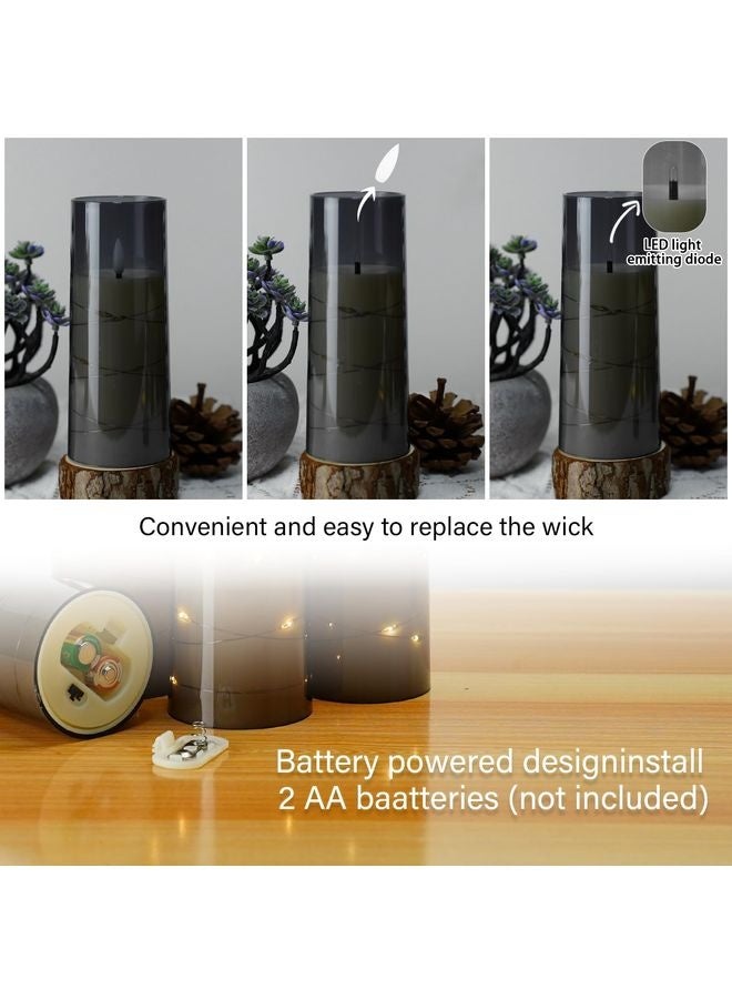 هومستر شموع LED عديمة اللهب بالمؤقت 5 Pc شموع عديمة اللهب للبيئة العاطفية وزخرفة المنزل صدفة أكريلية ثابتة، مع سلسلة نجوم مضمنة، شموع تعمل بالبطارية (رمادية) - Image 2