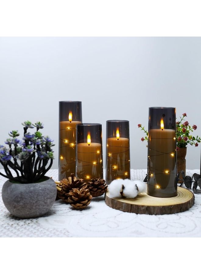 هومستر شموع LED عديمة اللهب بالمؤقت 5 Pc شموع عديمة اللهب للبيئة العاطفية وزخرفة المنزل صدفة أكريلية ثابتة، مع سلسلة نجوم مضمنة، شموع تعمل بالبطارية (رمادية) - Image 3