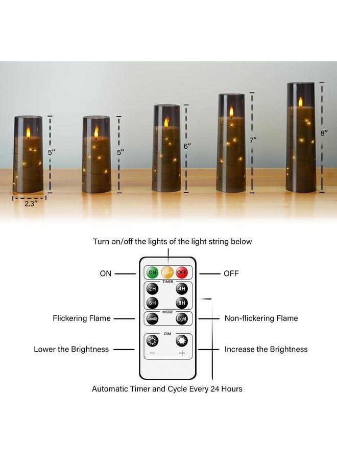 هومستر شموع LED عديمة اللهب بالمؤقت 5 Pc شموع عديمة اللهب للبيئة العاطفية وزخرفة المنزل صدفة أكريلية ثابتة، مع سلسلة نجوم مضمنة، شموع تعمل بالبطارية (رمادية) - Image 4