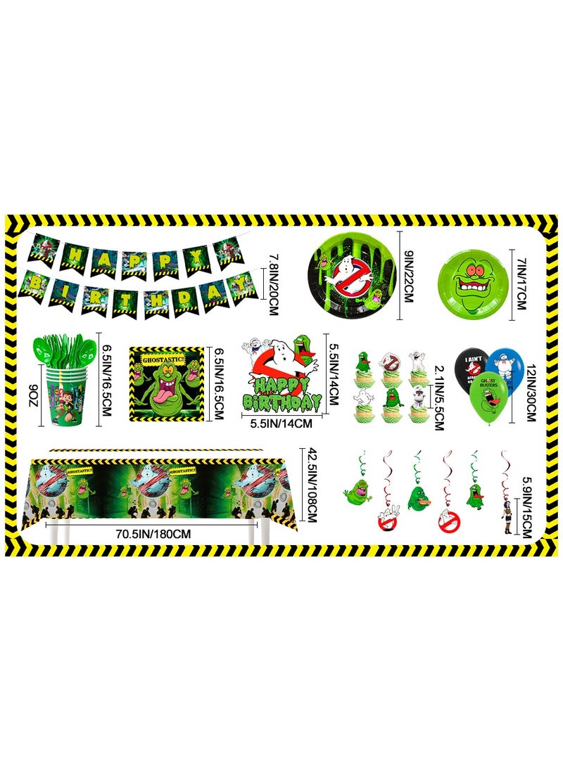 FRUITFUL PARTY - Ghostbusters Birthday Party Decorations for 10 Guest, 117pcs Ghostbusters Disposable Party Tableware Set Ghostbusters Themed Party Plates Tablecloth Paper Dinner Plates Tablecloth - Image 1