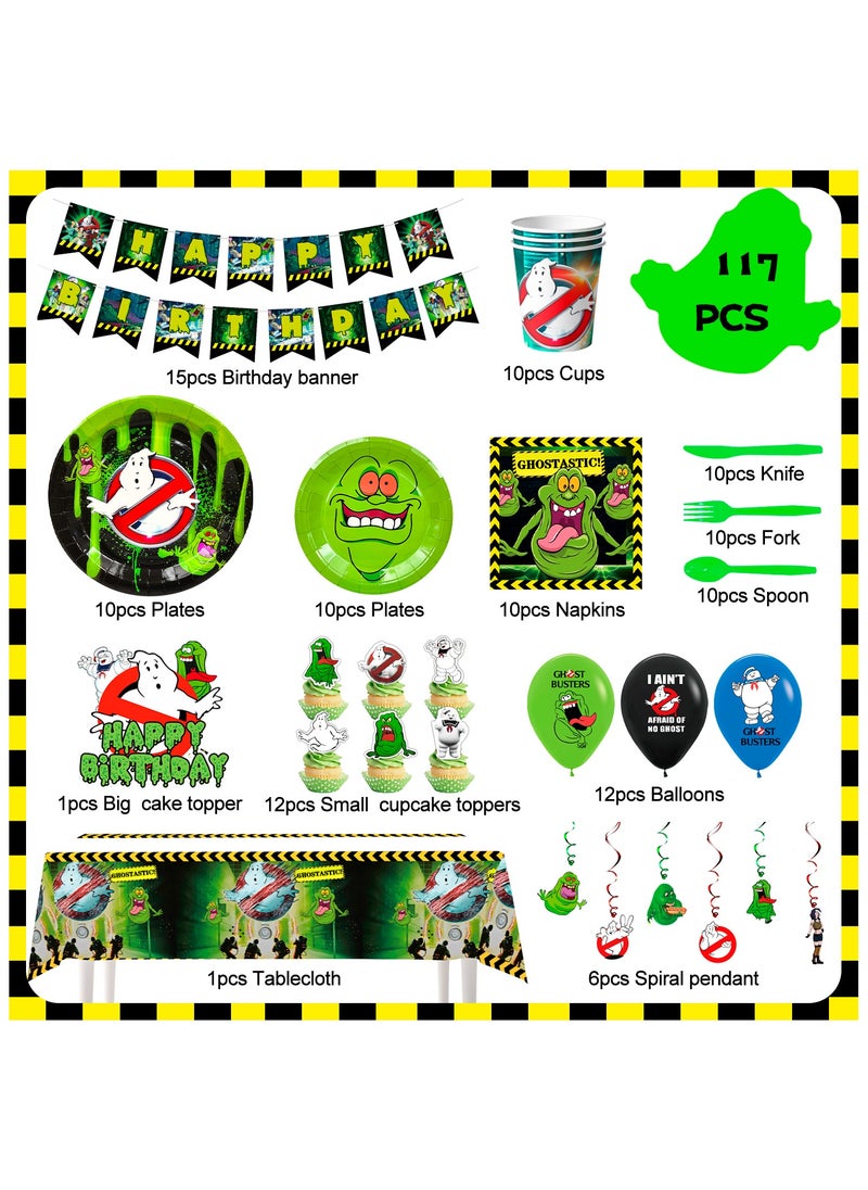 FRUITFUL PARTY - Ghostbusters Birthday Party Decorations for 10 Guest, 117pcs Ghostbusters Disposable Party Tableware Set Ghostbusters Themed Party Plates Tablecloth Paper Dinner Plates Tablecloth - Image 1