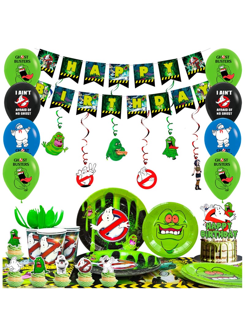 FRUITFUL PARTY - Ghostbusters Birthday Party Decorations for 10 Guest, 117pcs Ghostbusters Disposable Party Tableware Set Ghostbusters Themed Party Plates Tablecloth Paper Dinner Plates Tablecloth - Image 1
