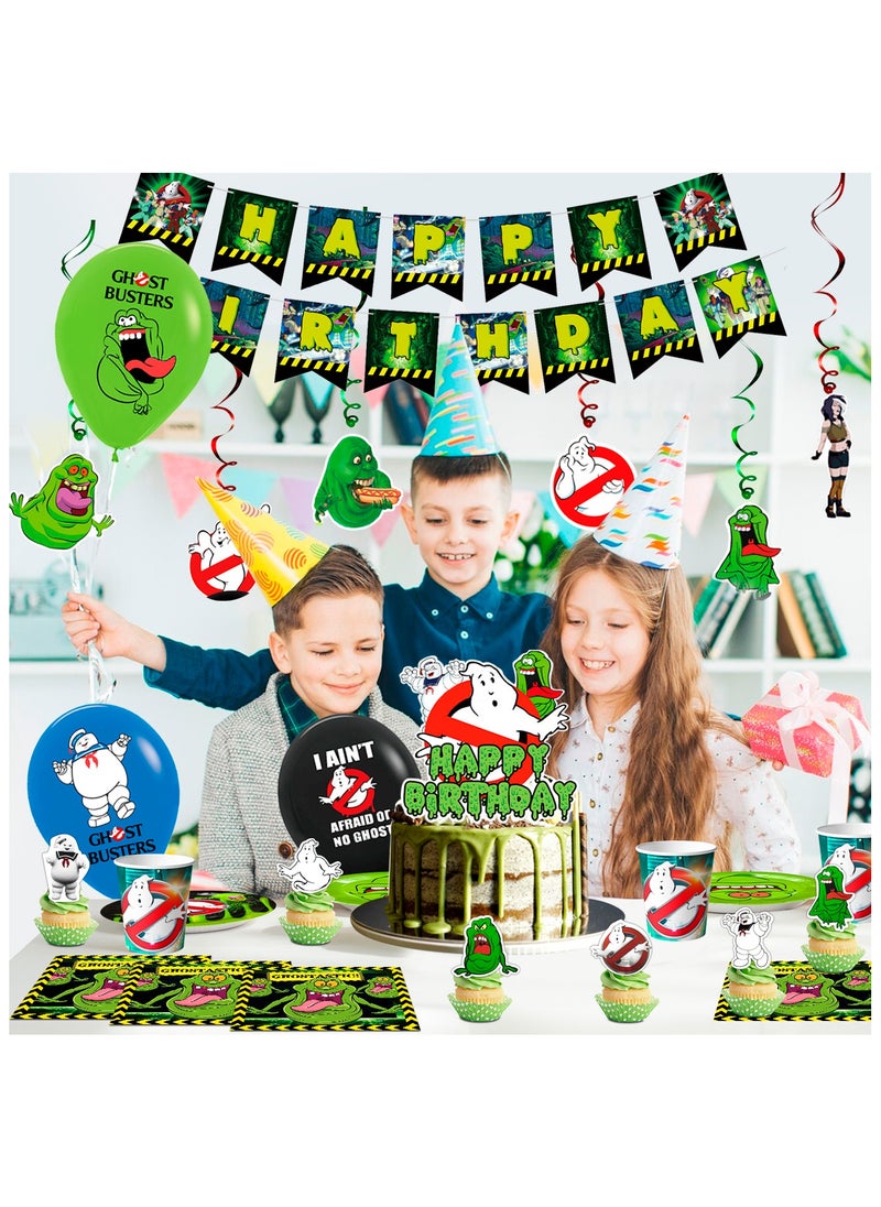 FRUITFUL PARTY - Ghostbusters Birthday Party Decorations for 10 Guest, 117pcs Ghostbusters Disposable Party Tableware Set Ghostbusters Themed Party Plates Tablecloth Paper Dinner Plates Tablecloth - Image 1