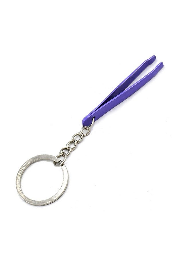 DDP Purple Color Coated Eyebrow Tweezers Key Chain Stainless Steel Keychain - Image 2