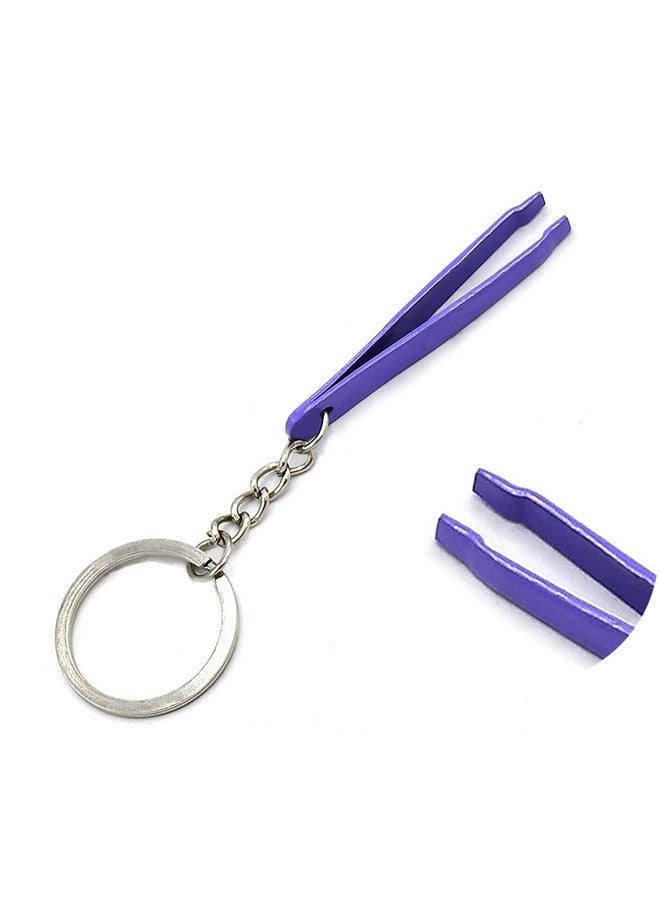 DDP Purple Color Coated Eyebrow Tweezers Key Chain Stainless Steel Keychain - Image 1
