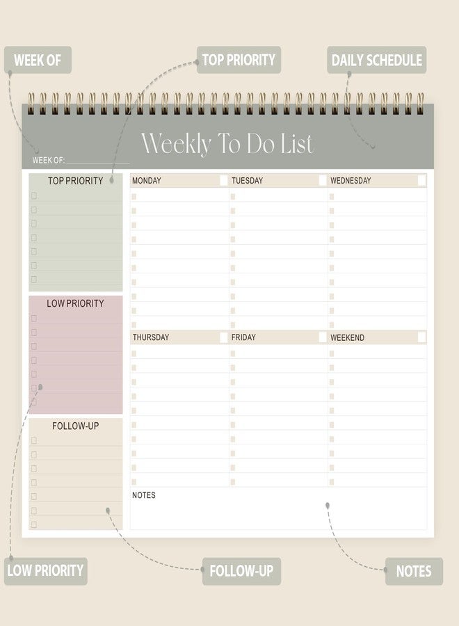 VALOME Weekly To Do List Notepad, Undated Weekly Planner Weekly Desk Planner with 52 Tear Off Sheets Habit Tracker & Productivity Organizer for Home School and Work, 8.5''x11'' - Image 2