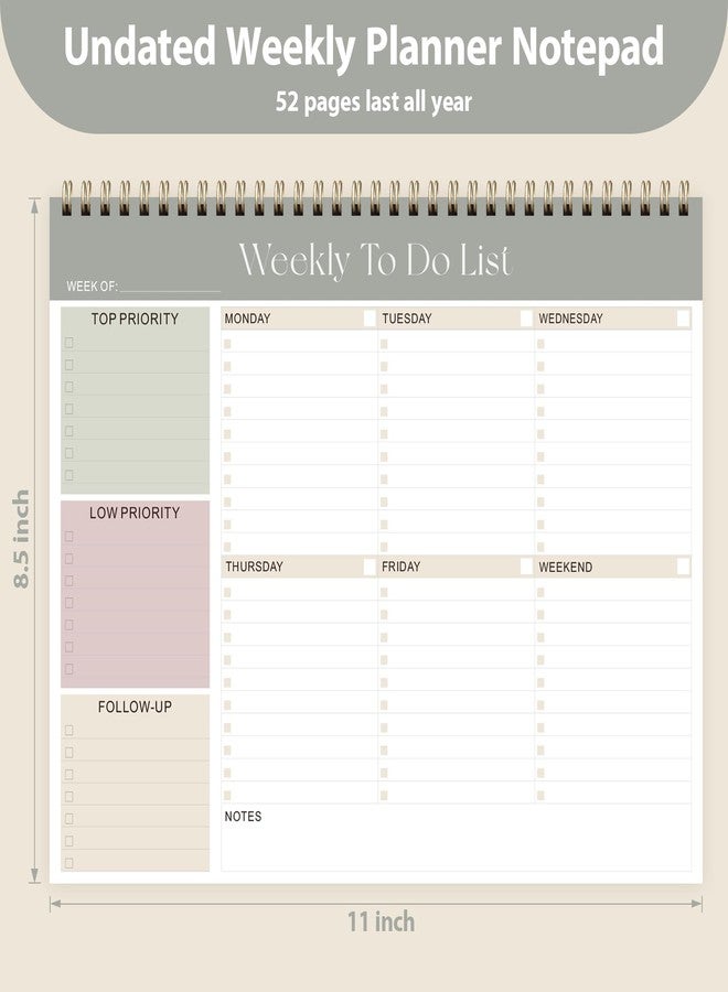 VALOME Weekly To Do List Notepad, Undated Weekly Planner Weekly Desk Planner with 52 Tear Off Sheets Habit Tracker & Productivity Organizer for Home School and Work, 8.5''x11'' - Image 3