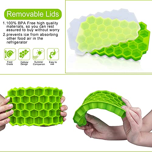 AKRIZA Flexible Silicone Honeycomb 37 Cavity Ice Cube Tray with Plastic Lid (2) - Image 3