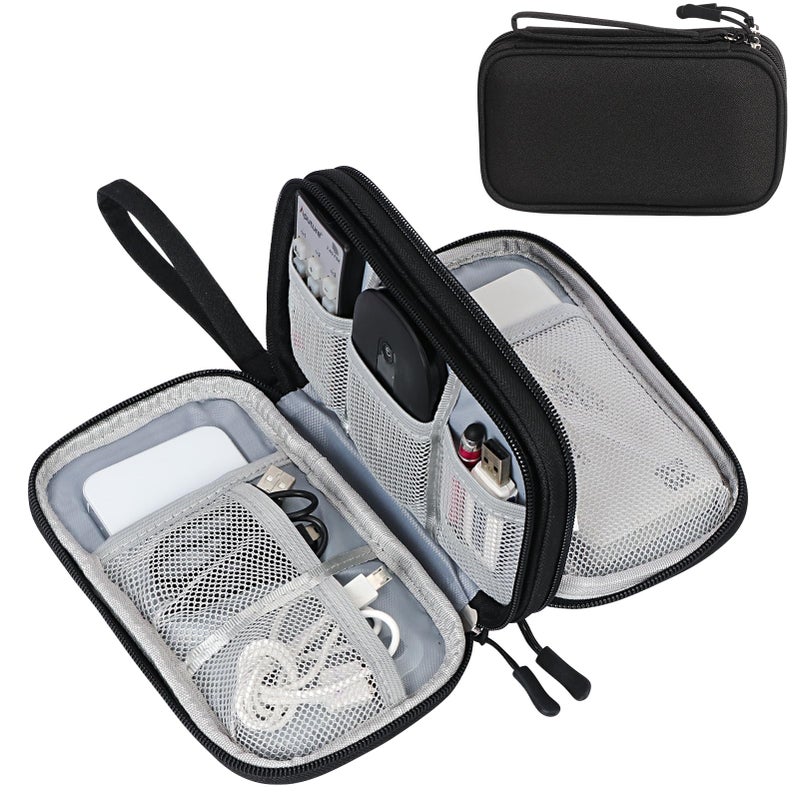 FYY Electronic Organizer, Travel Cable Organizer Bag Pouch Electronic Accessories Carry Case Portable Waterproof Double Layers Storage Bag for Cable, Cord, Charger, Phone, Earphone, Medium, Black - Image 1