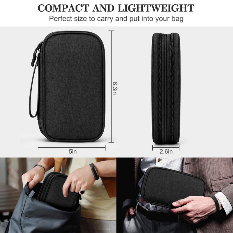 FYY Electronic Organizer, Travel Cable Organizer Bag Pouch Electronic Accessories Carry Case Portable Waterproof Double Layers Storage Bag for Cable, Cord, Charger, Phone, Earphone, Medium, Black - Image 2