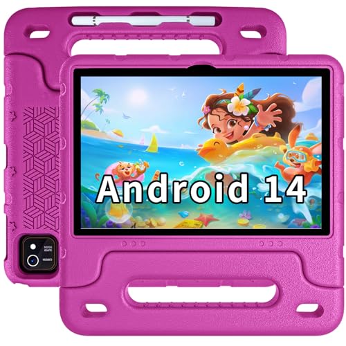 EDDBNi Kids Tablet Android 14 Tablet 10 inch Kids Tablets with Case Quad Core 64GB Dual Camera Parental Controls 2.4G WiFi Educational Tablets (Pink) - Image 1