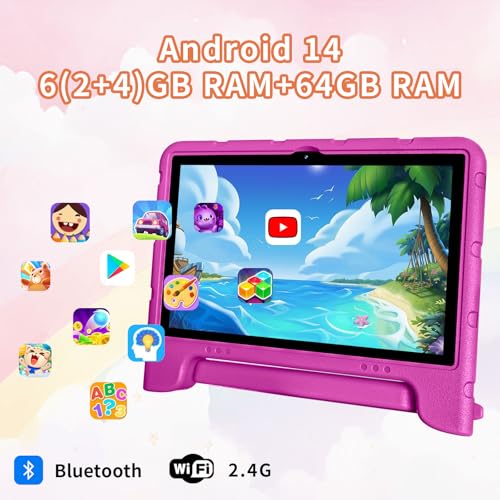 EDDBNi Kids Tablet Android 14 Tablet 10 inch Kids Tablets with Case Quad Core 64GB Dual Camera Parental Controls 2.4G WiFi Educational Tablets (Pink) - Image 2