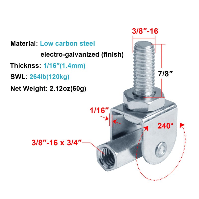 eoere 12 PCS 3/8" Swivel Joint Connector, Adjustable Swivel Attachment Thread Rod Hanger - Image 2
