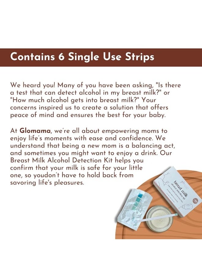 شرائط اختبار الكحول في حليب الأم من GLOMAMA | مجموعة دقيقة وعالية الحساسية للكشف عن الكحول في حليب الثدي | 6 شرائط للاستخدام مرة واحدة | سهلة الاستخدام والقراءة لضمان الرضاعة الطبيعية الآمنة - Image 2