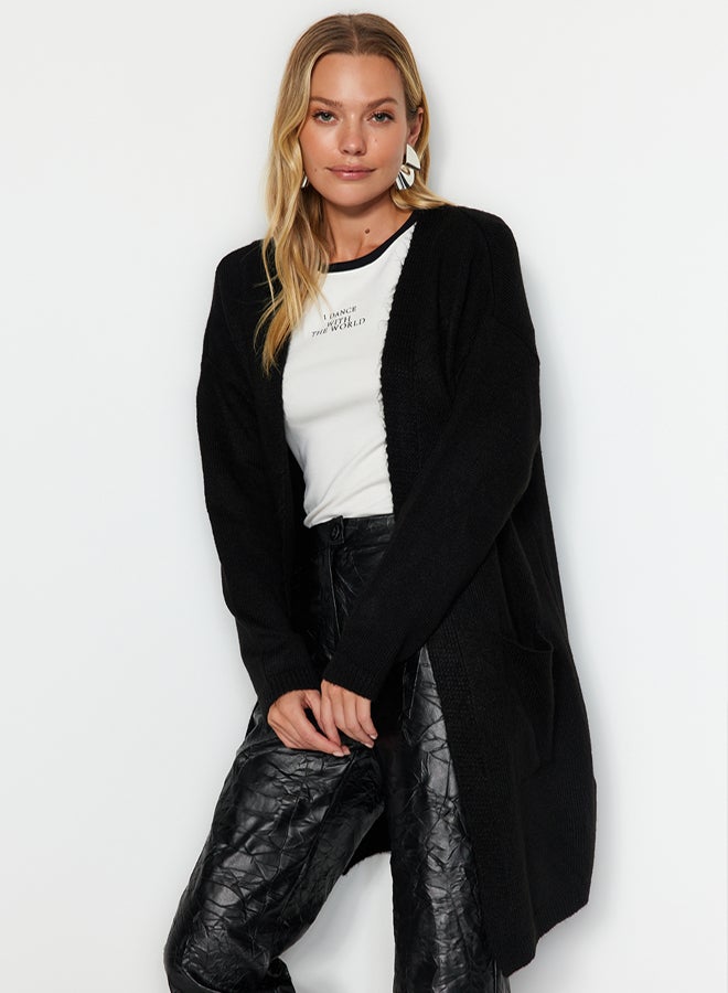 trendyol Black Soft Texture Pocket Detailed Knitwear Cardigan - Image 3