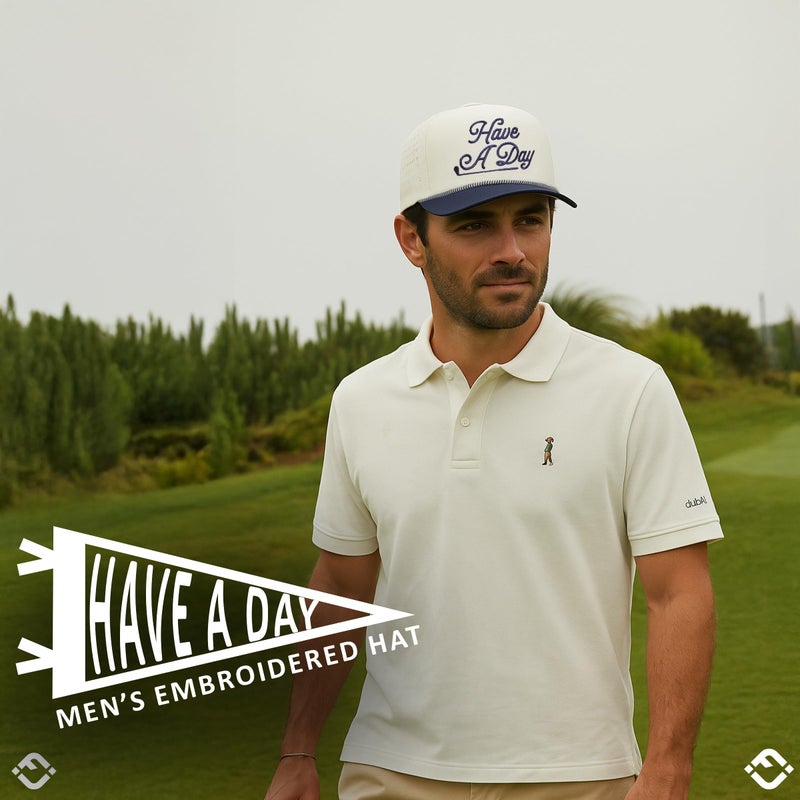 Funky Junque Trendy Rope Golf Cap with Upside-Down Sayings - Lightweight Performance Golf Hats Snapback, Funny Hats for Men, Breathable Everyday Style - Have A Day - Navy/Beige - Image 3