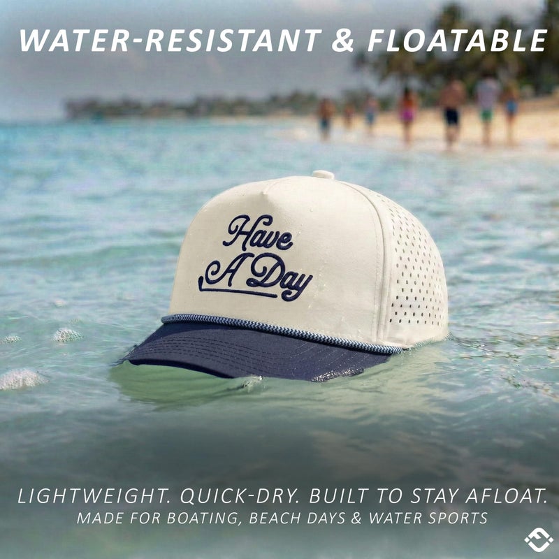 Funky Junque Trendy Rope Golf Cap with Upside-Down Sayings - Lightweight Performance Golf Hats Snapback, Funny Hats for Men, Breathable Everyday Style - Have A Day - Navy/Beige - Image 2