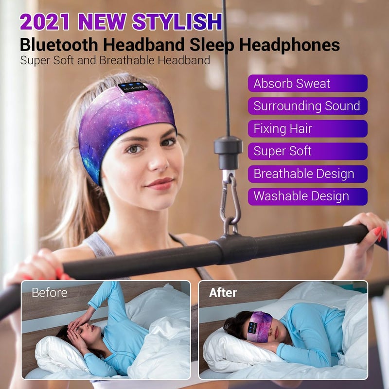 LC-dolida Sleep Headphones Bluetooth Headband Sleeping Wireless Headband Headphones with Thin HD Stereo Speakers Perfect for Side Sleepers, Sport, Yoga, Travel - Image 4