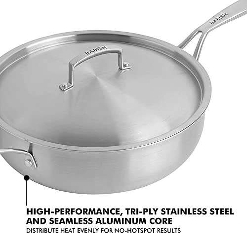 Babish 5-Quart Tri-Ply Stainless Steel Sauté Pan with Lid – Professional Grade Saute Pan for Frying, Searing & One-Pan Meals - Image 4