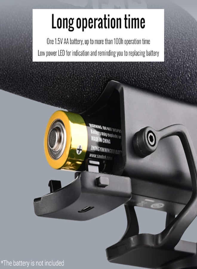 TAKSTAR SGC-600 On-camera Condenser Interview Microphone Mic Super-cardioid 3-level Gain Control Low Cut Switch 3.5mm Plug with Windscreen Cold Shoe Mount Compatible with DSLR Cameras Camcorders - Image 2