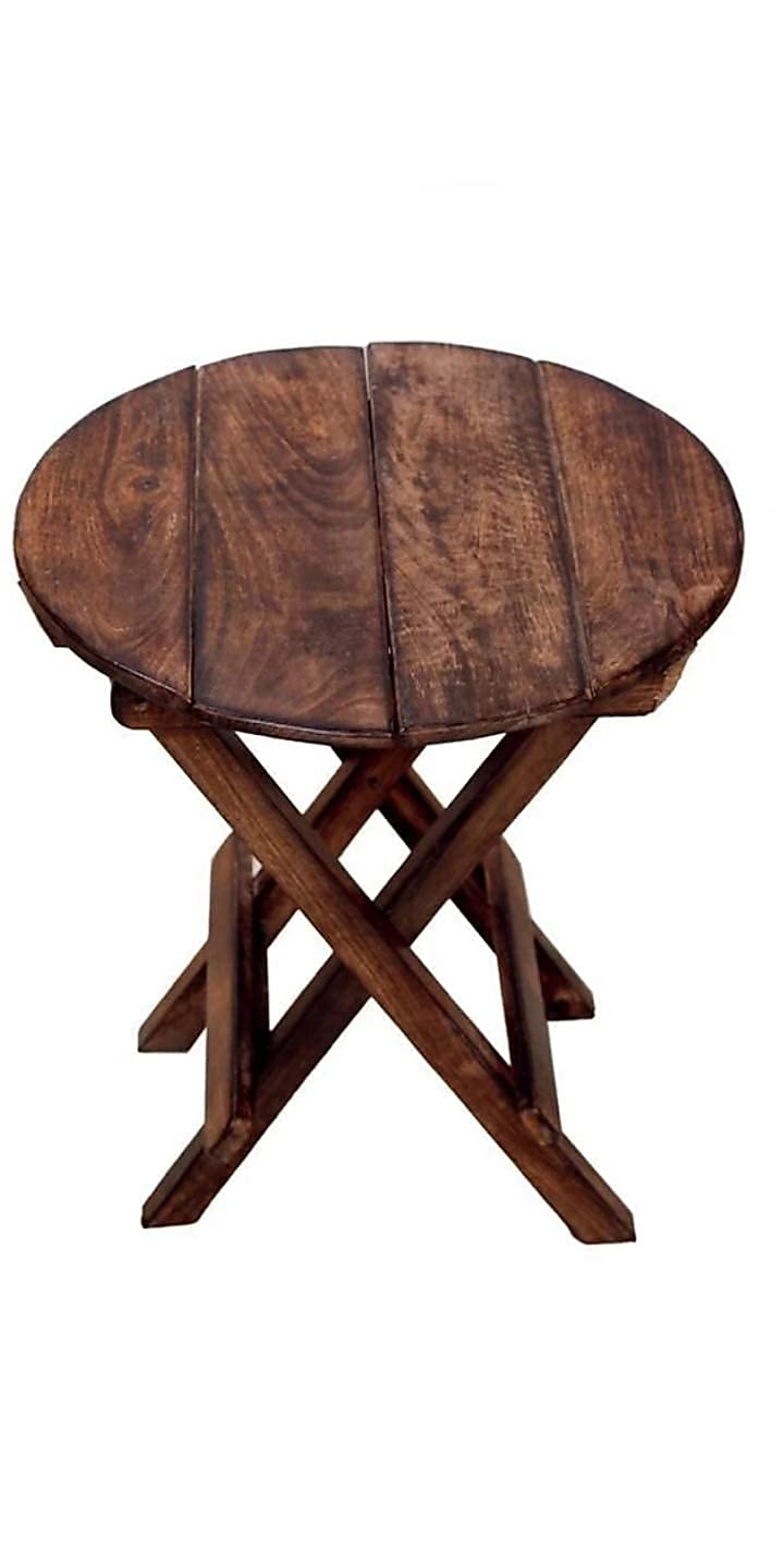 ETIQUETTE ART Wooden Folding Side Table - Antique Handmade Foldable Coffee Table for Living Room, Garden, Outdoor - Corner Table/Bedside Stool for Bedroom - 12 Inch Brown Round - Image 4