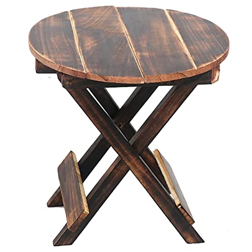 ETIQUETTE ART Wooden Folding Side Table - Antique Handmade Foldable Coffee Table for Living Room, Garden, Outdoor - Corner Table/Bedside Stool for Bedroom - 12 Inch Brown Round - Image 5